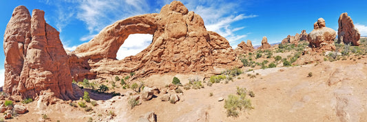A Model Arch – Beautiful Landscape Scenery of Arches Shrubland Ideal for Decorations, Wall Art, Posters and Interior Design - @AllenbyArt